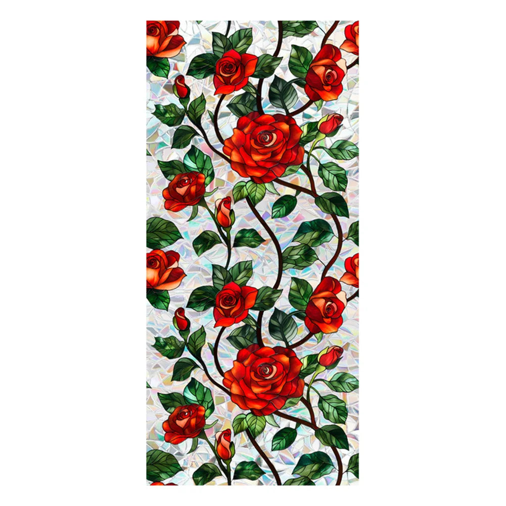 Flowers Window Privacy Film Stained Glass Window Film Removable Static Cling Stickers Decorative Window Decals for Home