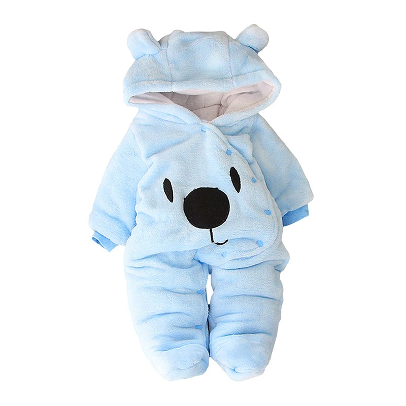 Baby Girls Boys Hooded Footie Romper Snap Up Fleece Snowsuit Winter Outwear Cute Pattern Jumpsuit
