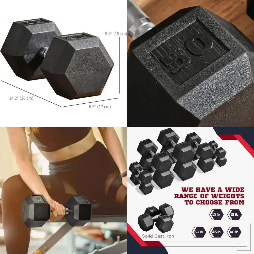 Hexagonal Dumbbells Set of 2 with Rubber Coated Weights, Non-Slip Grip, Anti-Roll Design for Men and Women, Ideal for Home Gym W