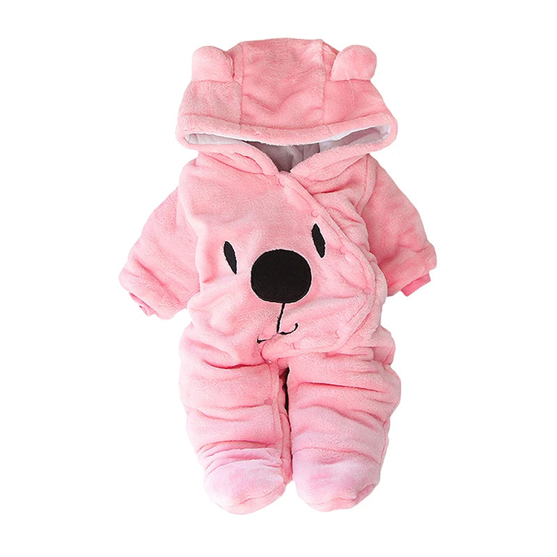 Baby Girls Boys Hooded Footie Romper Snap Up Fleece Snowsuit Winter Outwear Cute Pattern Jumpsuit