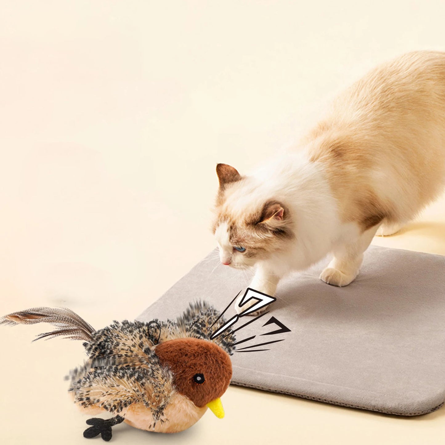 Remote Control Simulated Chirping Bird Toy Plush Chirping Cat Toy Interactive Bird Cat Feather Toy Melodys Chaser For Kitten