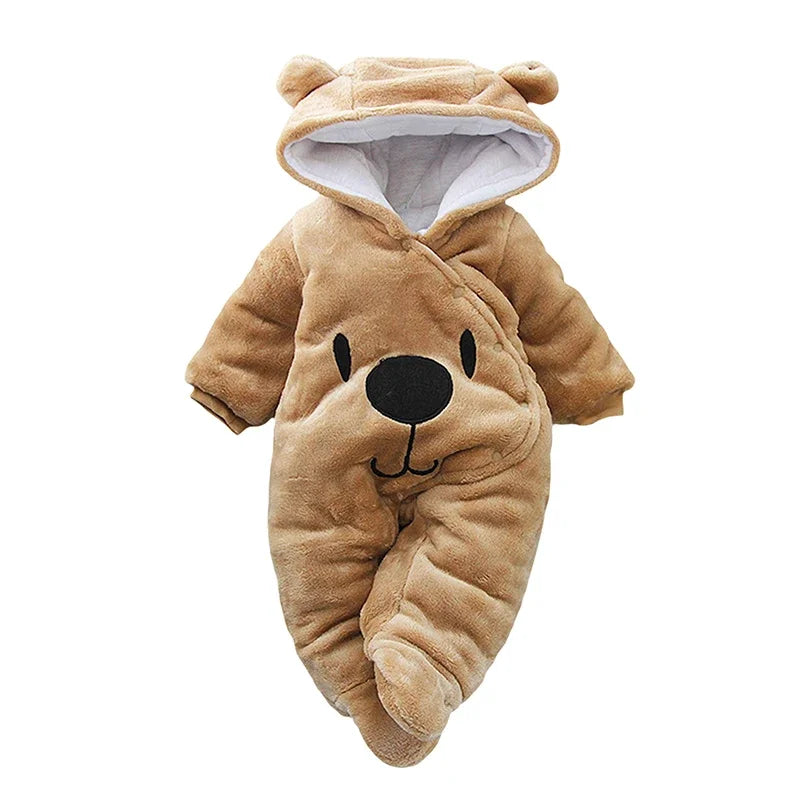 Baby Girls Boys Hooded Footie Romper Snap Up Fleece Snowsuit Winter Outwear Cute Pattern Jumpsuit