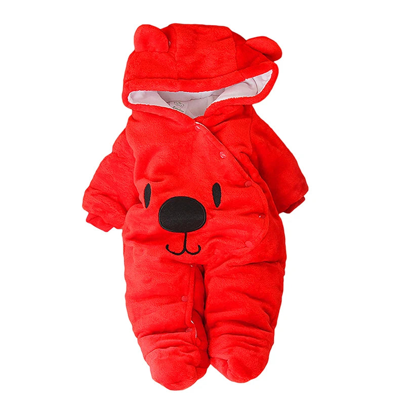 Baby Girls Boys Hooded Footie Romper Snap Up Fleece Snowsuit Winter Outwear Cute Pattern Jumpsuit