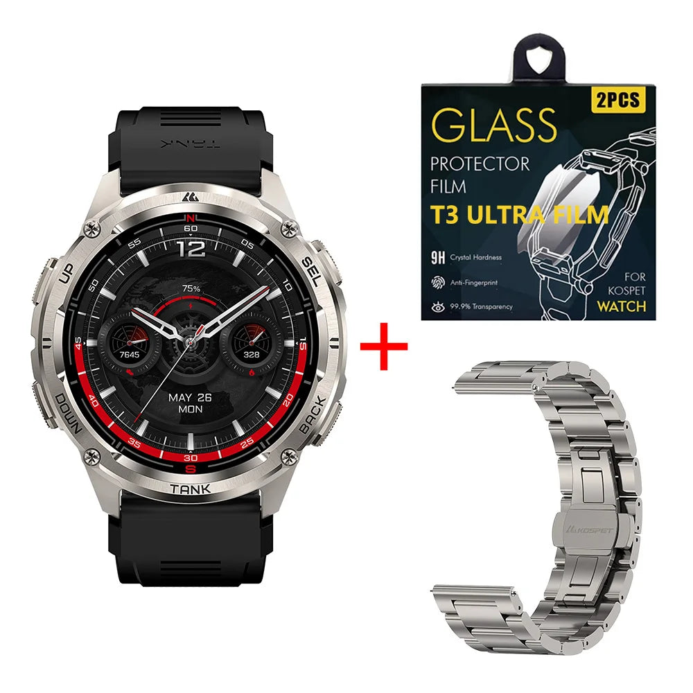 KOSPET TANK T3 Ultra 2 GPS Rugged Smart Watch For Men 5ATM IP69K Waterproof Military Grade Stainless Steel 24/7 Health Monitor