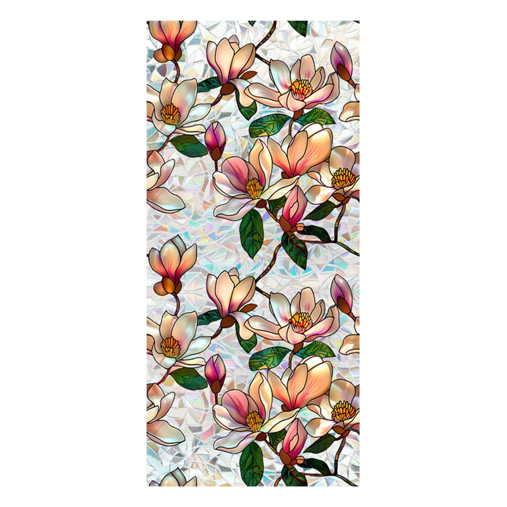 Flowers Window Privacy Film Stained Glass Window Film Removable Static Cling Stickers Decorative Window Decals for Home