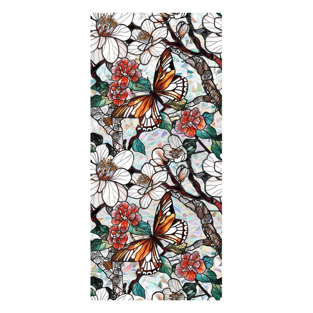Flowers Window Privacy Film Stained Glass Window Film Removable Static Cling Stickers Decorative Window Decals for Home