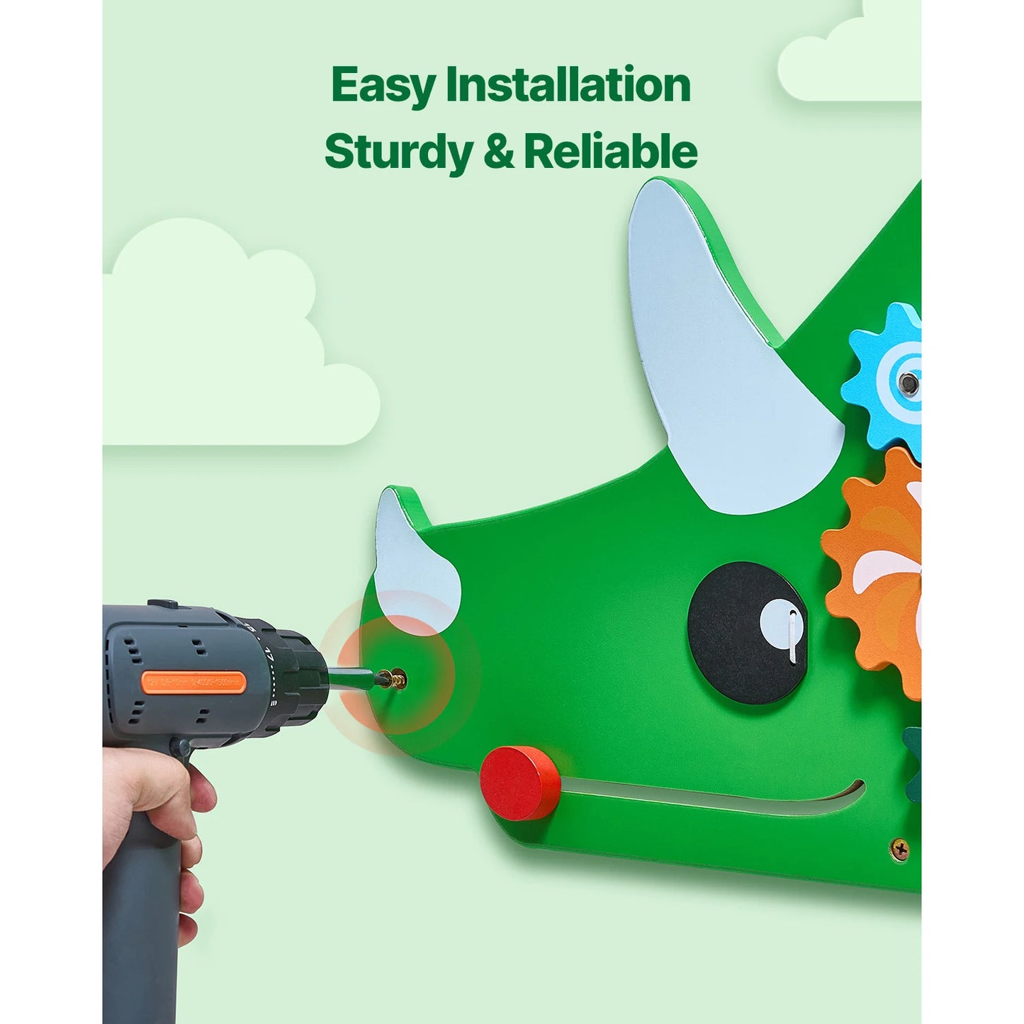 SucceBuy Dinosaur Kids Busy Wall Board 11 Activity Panels Montessori Sensory Learning Toys for 3-12 Toddler Playroom Toy Gift