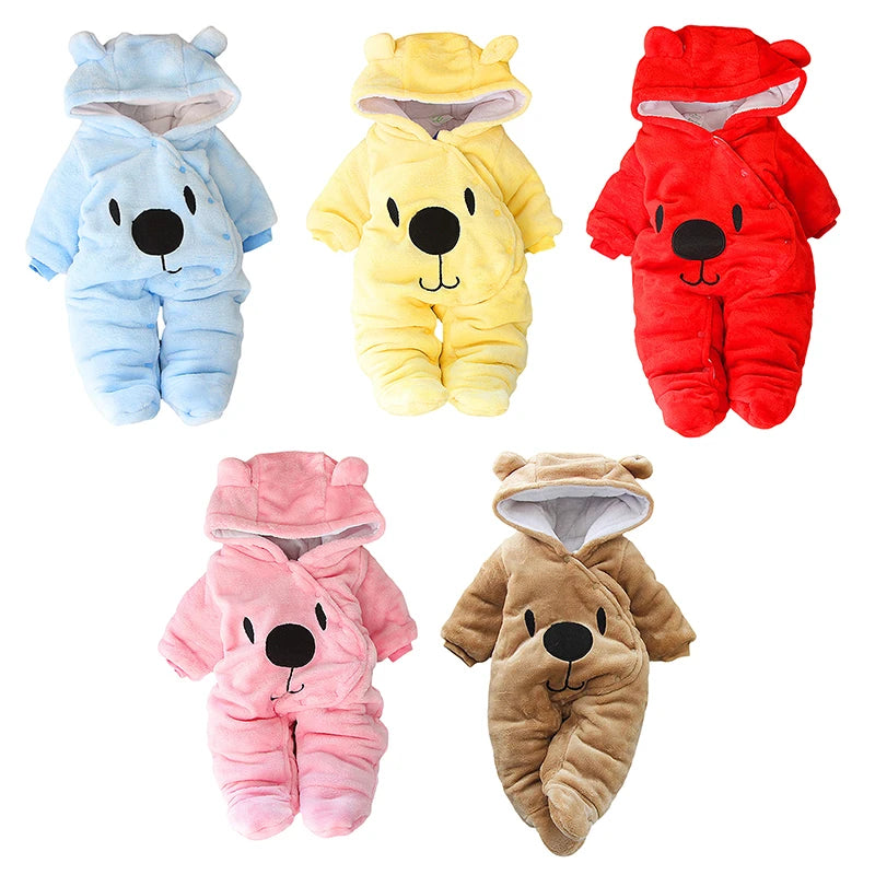 Baby Girls Boys Hooded Footie Romper Snap Up Fleece Snowsuit Winter Outwear Cute Pattern Jumpsuit
