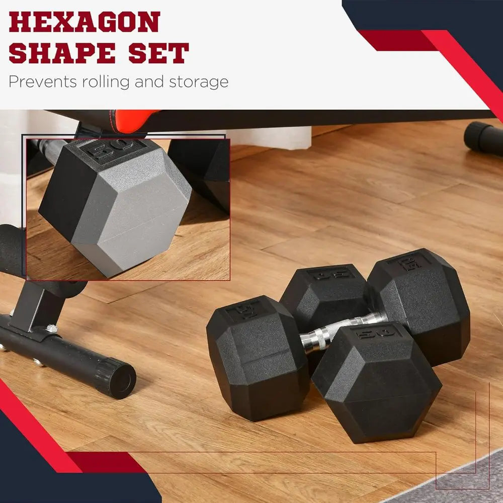 Hexagonal Dumbbells Set of 2 with Rubber Coated Weights, Non-Slip Grip, Anti-Roll Design for Men and Women, Ideal for Home Gym W