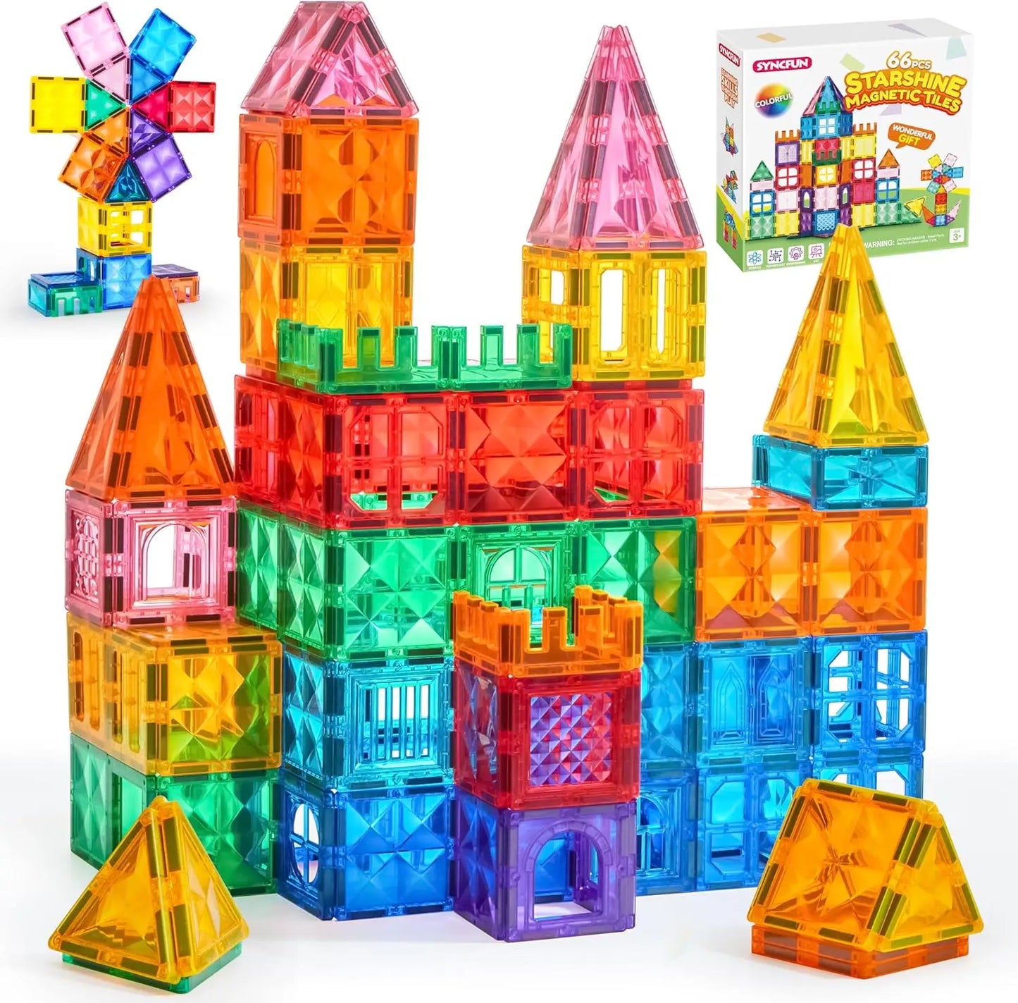 JOYFY 66PCS Magnetic Building Tiles Toys Durable and Creative STEM Building for Kids Aged 3-8 Educational Montessori Toys Gift