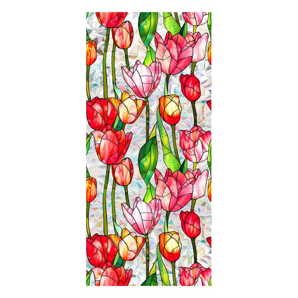 Flowers Window Privacy Film Stained Glass Window Film Removable Static Cling Stickers Decorative Window Decals for Home