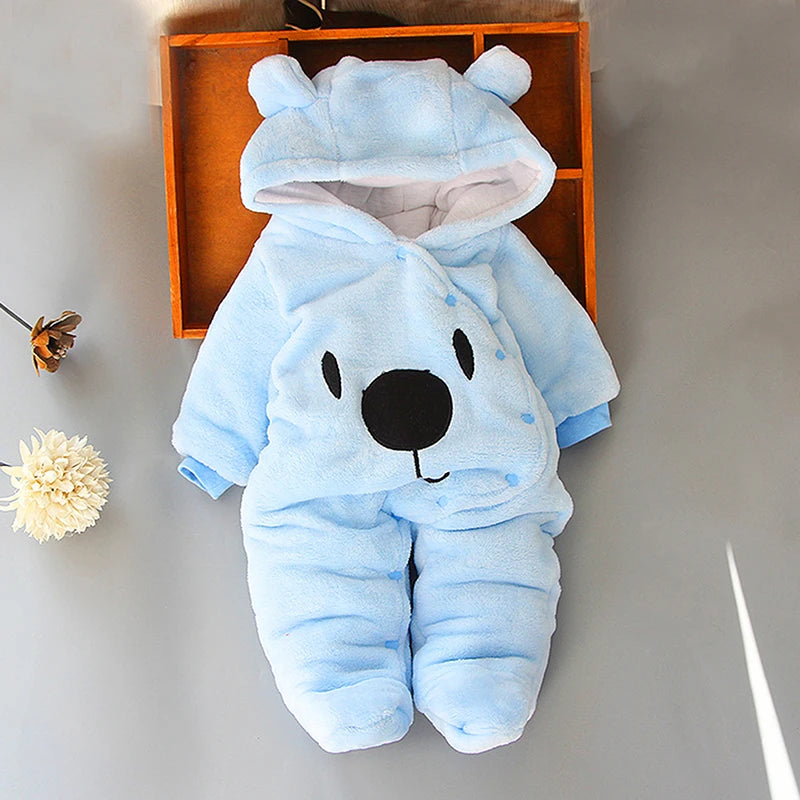 Baby Girls Boys Hooded Footie Romper Snap Up Fleece Snowsuit Winter Outwear Cute Pattern Jumpsuit
