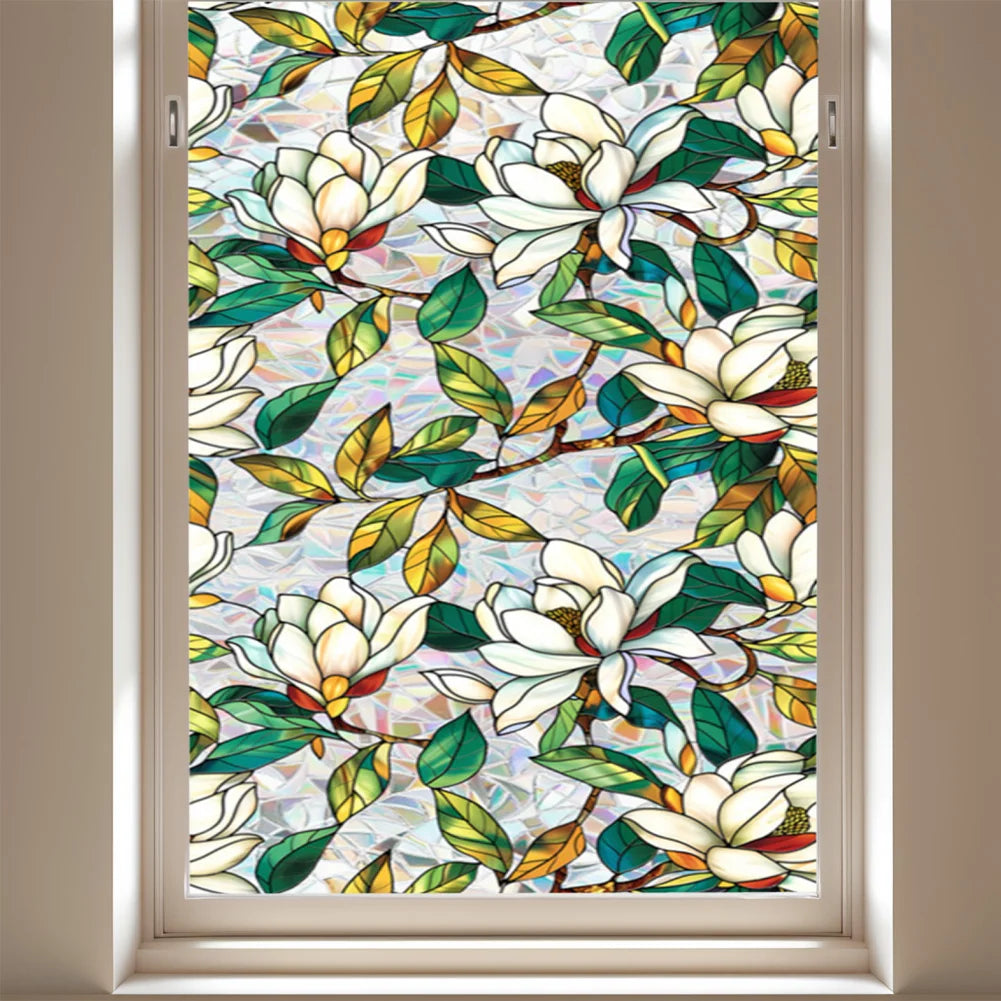 Flowers Window Privacy Film Stained Glass Window Film Removable Static Cling Stickers Decorative Window Decals for Home
