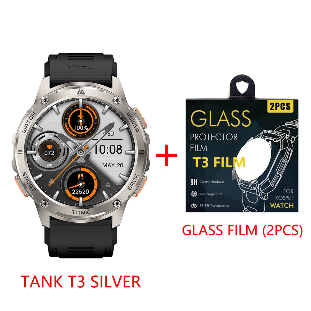 Original KOSPET TANK T3 Smart Watch For Men Military Smartwatch Women Digital Fitness Watches AMOLED AI Voice AOD Bluetooth