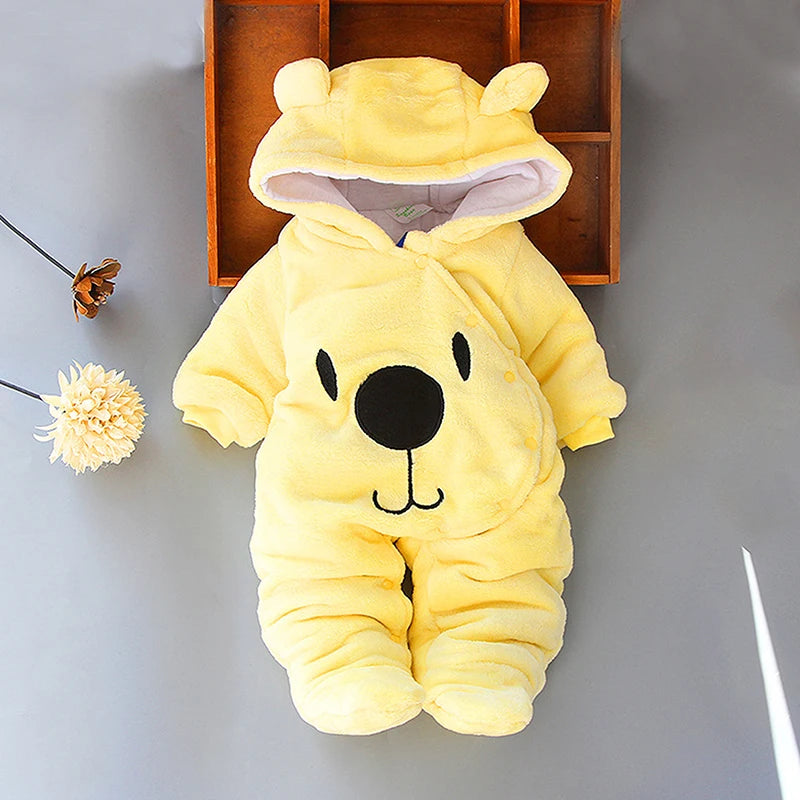 Baby Girls Boys Hooded Footie Romper Snap Up Fleece Snowsuit Winter Outwear Cute Pattern Jumpsuit