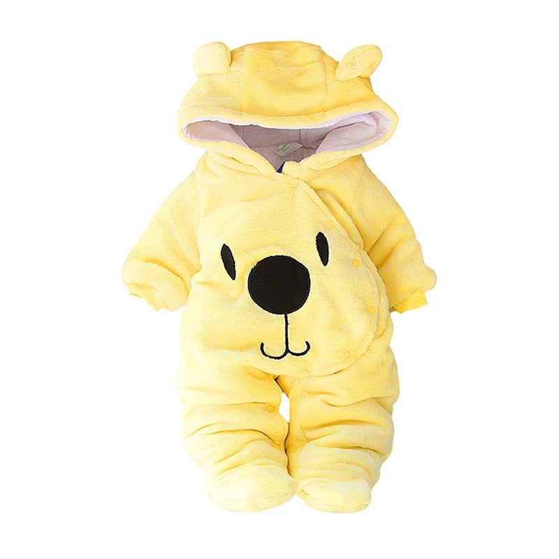 Baby Girls Boys Hooded Footie Romper Snap Up Fleece Snowsuit Winter Outwear Cute Pattern Jumpsuit