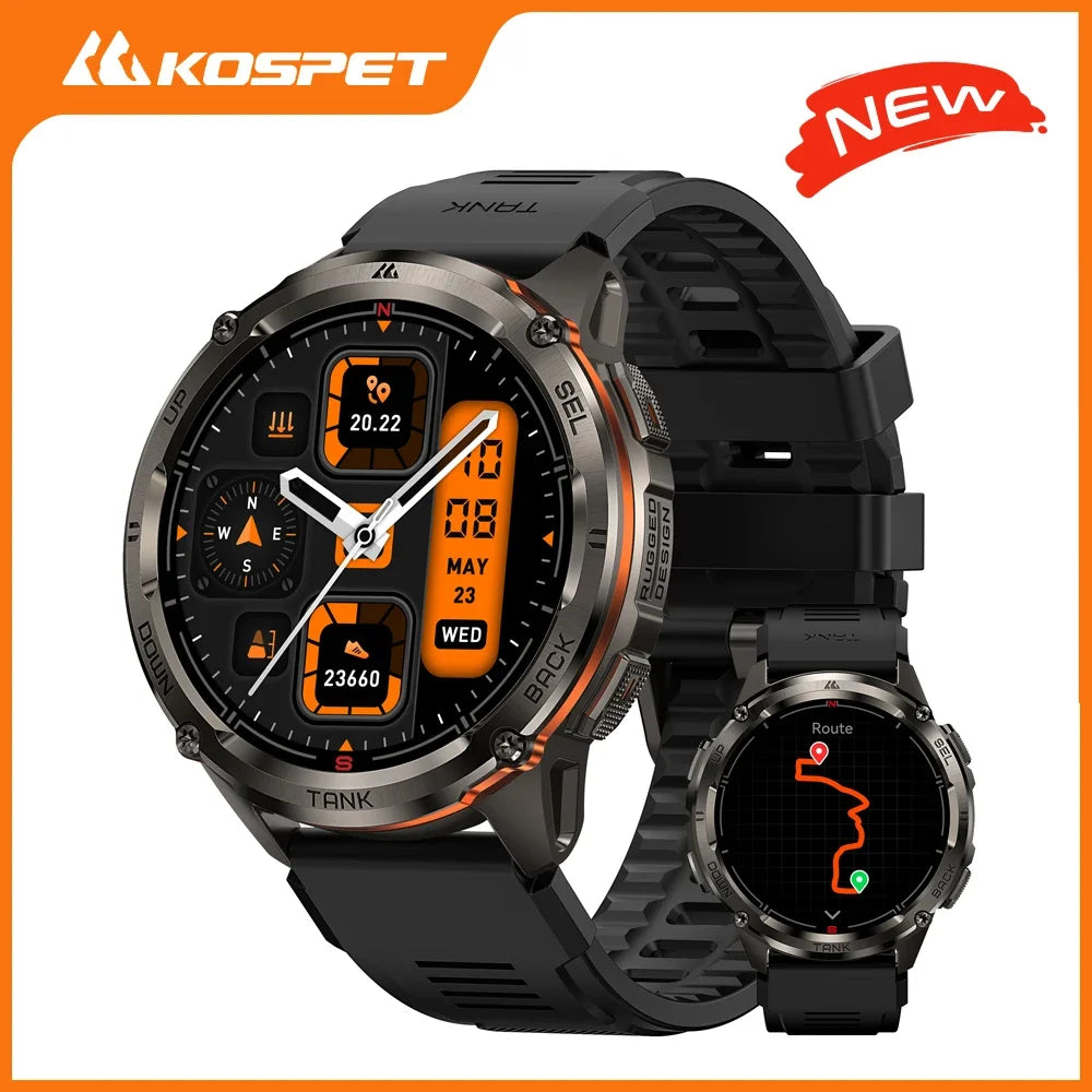KOSPET TANK T3 Ultra 2 GPS Rugged Smart Watch For Men 5ATM IP69K Waterproof Military Grade Stainless Steel 24/7 Health Monitor