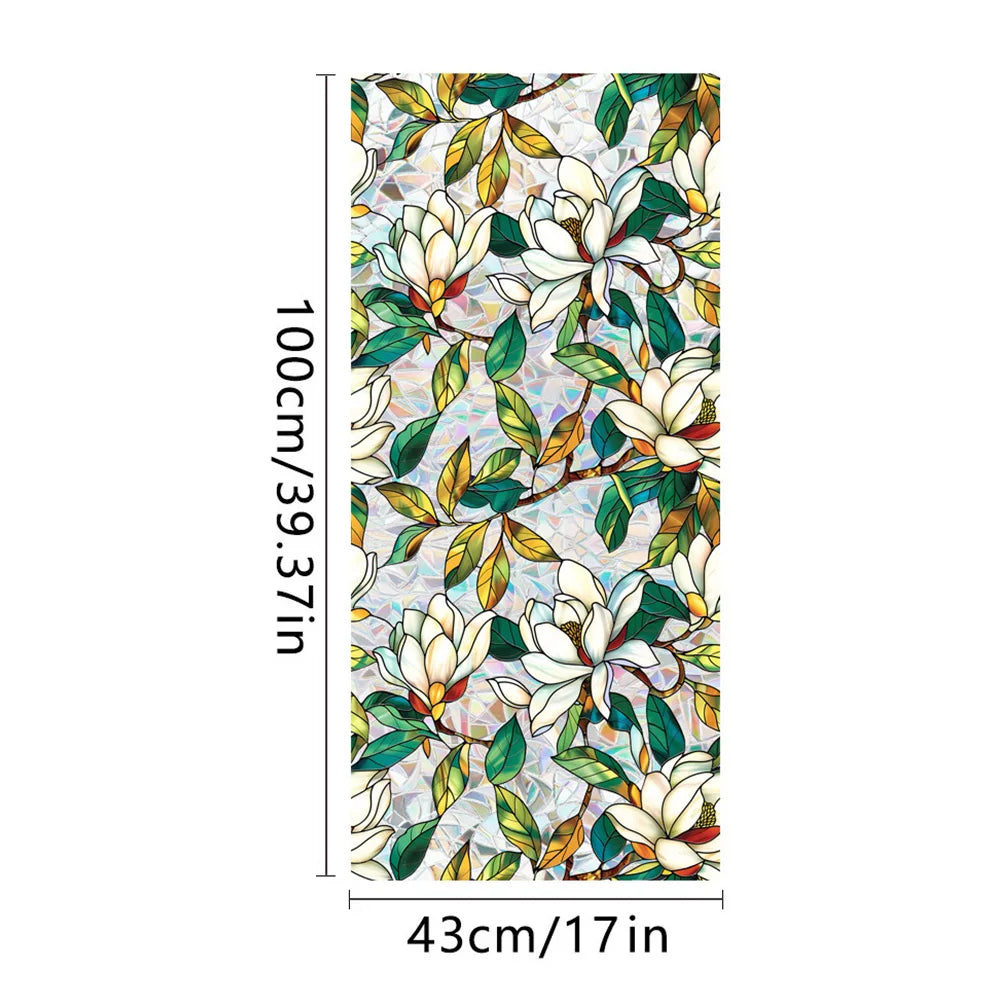 Flowers Window Privacy Film Stained Glass Window Film Removable Static Cling Stickers Decorative Window Decals for Home