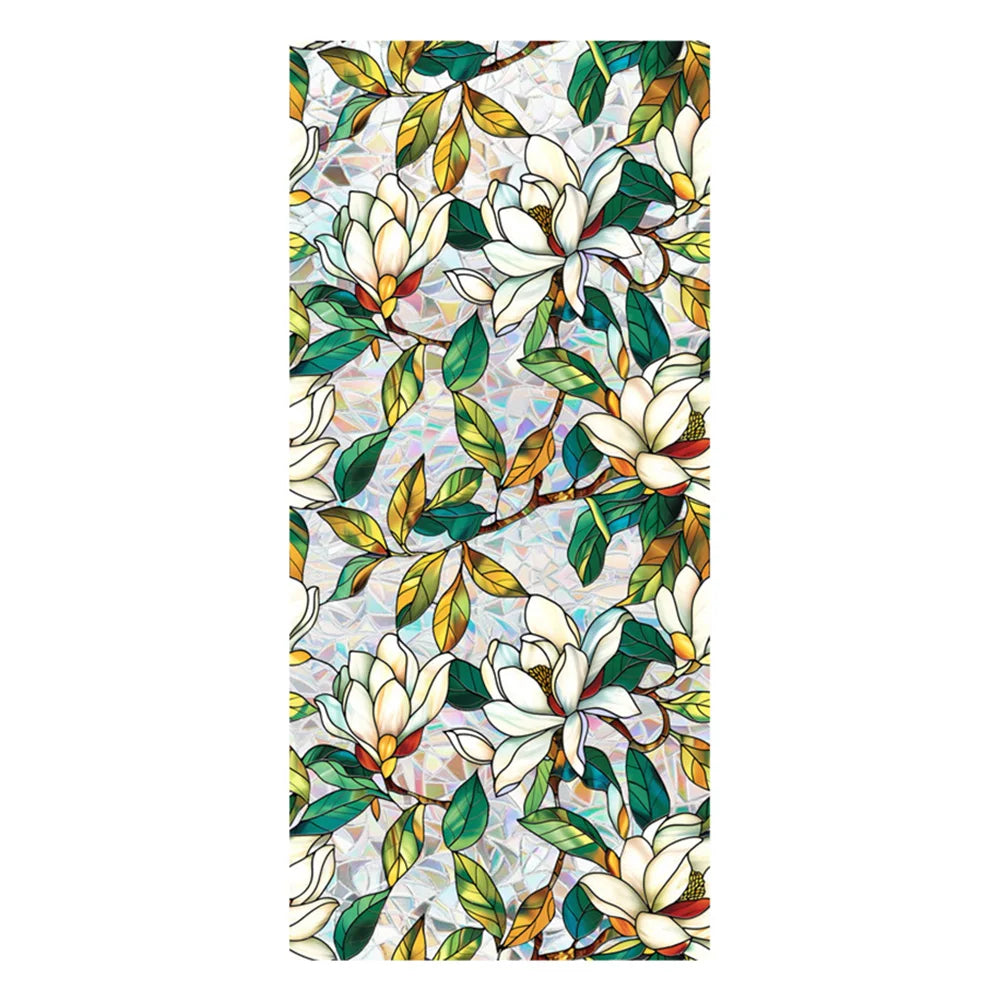 Flowers Window Privacy Film Stained Glass Window Film Removable Static Cling Stickers Decorative Window Decals for Home